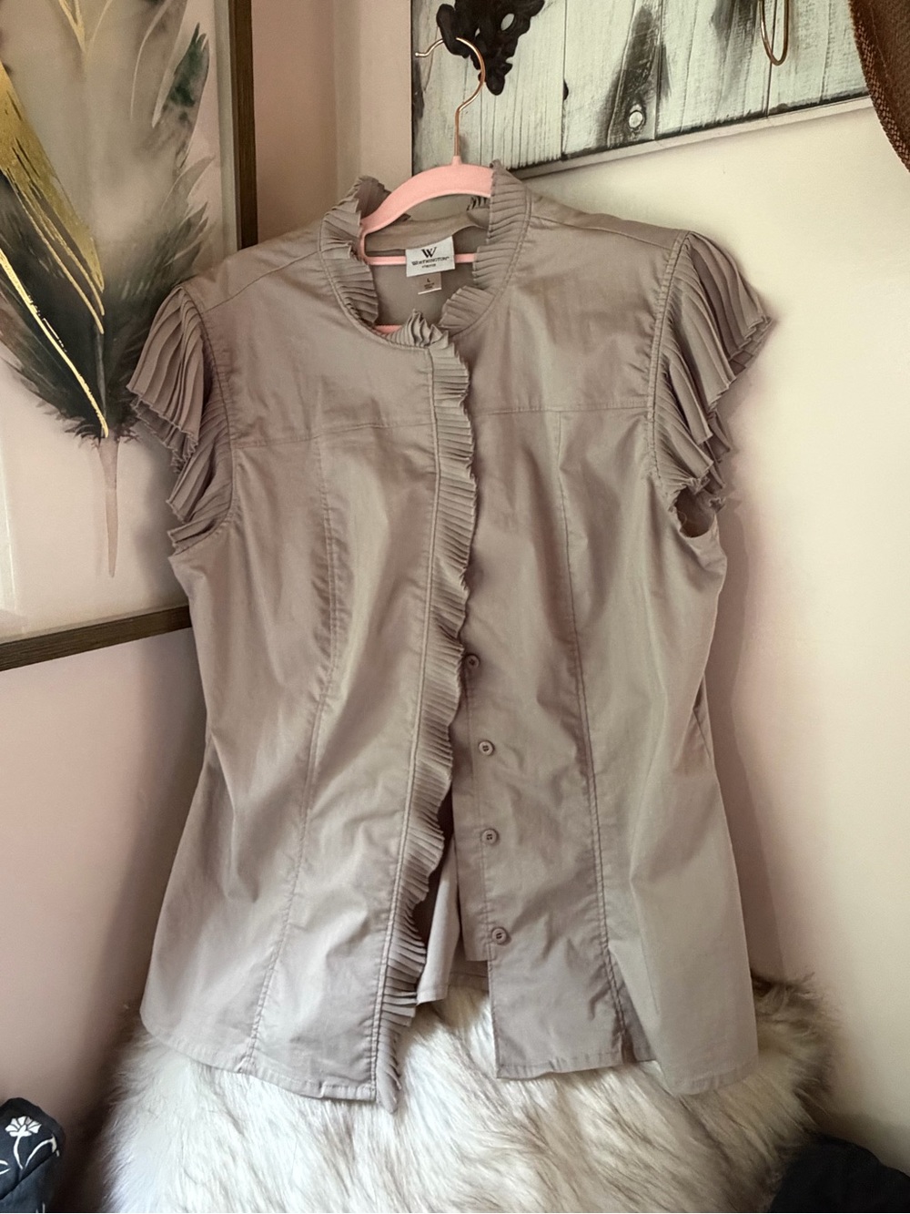 Worthington Ruffle-Trim Cap Sleeve Button Up Blouse